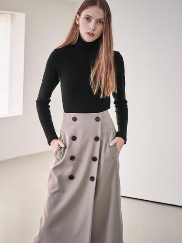 Double Button Wool Blend Pencil Skirt [Beige] - ACUD - Modalova