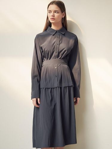 Shirring Layered Flare Shirt Dress [Navy] - ACUD - Modalova