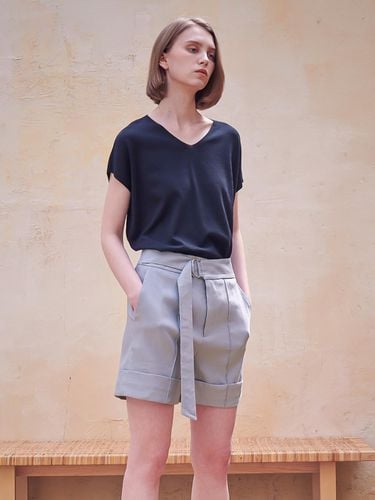 Linen Belted Short Pants [Blue] - ACUD - Modalova