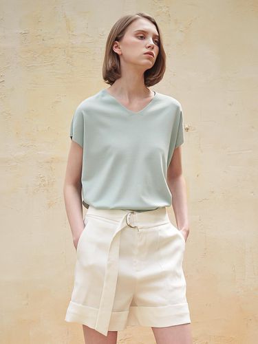 Linen Belted Mid-Length Short Pants [Beige] - ACUD - Modalova