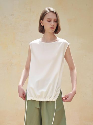 Strap Detail Sleeveless Rayon-Tencel Blouse [Ivory] - ACUD - Modalova