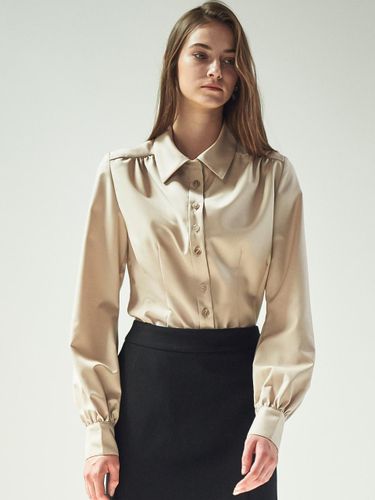 Ruched Waist Shoulder Shirring Shirt [Beige] - ACUD - Modalova