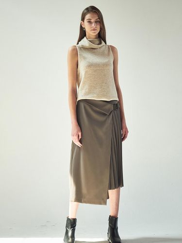 Half Pleated Wrap Elastic Waist Skirt [D.Brown] - ACUD - Modalova