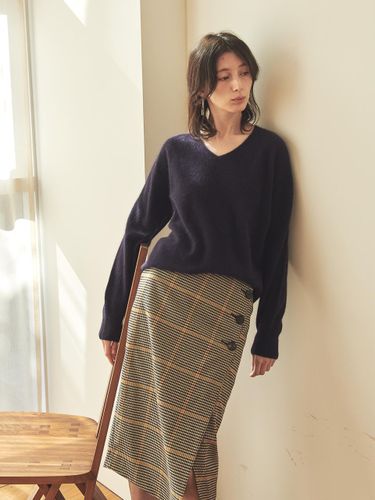 Button Houndstooth Check Pattern Skirt [Yellow] - ACUD - Modalova