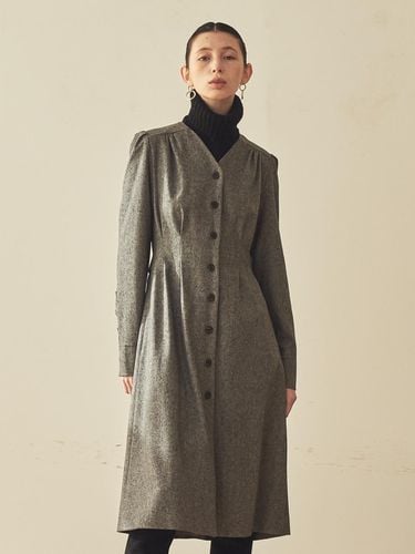 V-neck Herringbone Wool Shirt Dress [Grey] - ACUD - Modalova