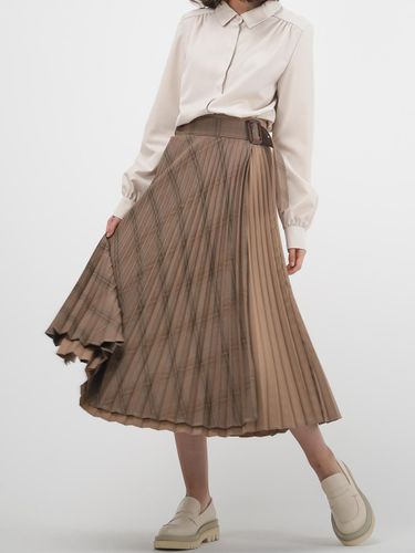 Patched Pleated Wrap Skirt [Sand] - ACUD - Modalova