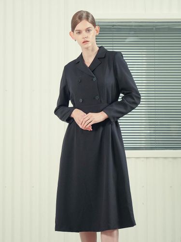 Double Breast Fitted Polyester Dress [Black] - ACUD - Modalova