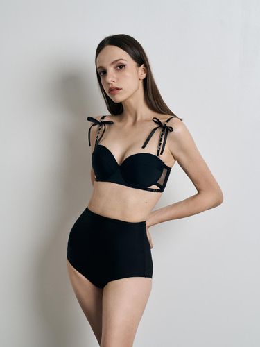 Double Chain Ribbon Demi Cup Bikini Bra [Black] - VINAJ - Modalova