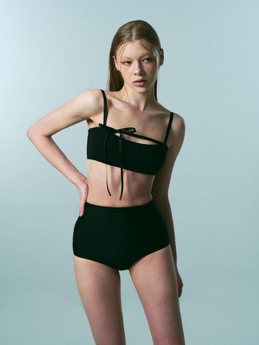 High Ribbon Adjustable Tube Top Bikini [Black] - VINAJ - Modalova