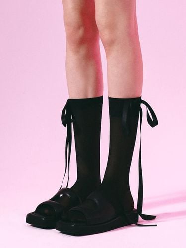 Long Ribbon Sheer Mid-Calf Socks [Black] - VINAJ - Modalova