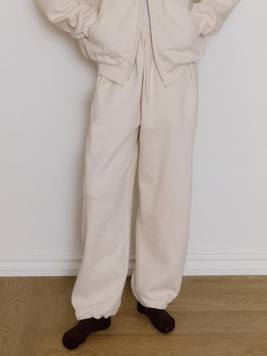 Needlework Wide-leg Fleece Jogger Pants [Light Beige] - REORG - Modalova