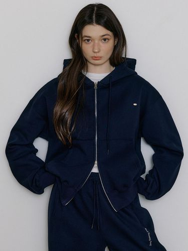 Premium Brushed Fleece Hooded Zip-up Jacket [Navy] - REORG - Modalova