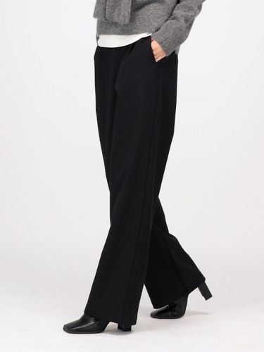 Fleece-lined Semi Wide Elastic Pants [Black] - ACUD - Modalova