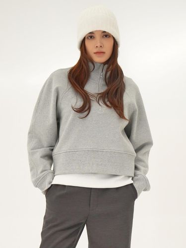 Fleece-lined High Neck Half Zip-up Cotton Spandex Sweatshirt [Grey] - ACUD - Modalova