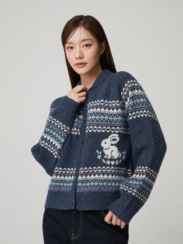 Shawl Collar Fur Jacquard Knit Cardigan (PQ4KG661) - PLASTIC ISLAND - Modalova