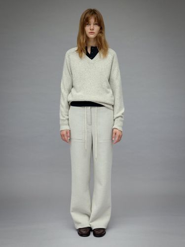 Double-faced Soft Wool Drawstring Semi Wide Pants - Carriere - Modalova