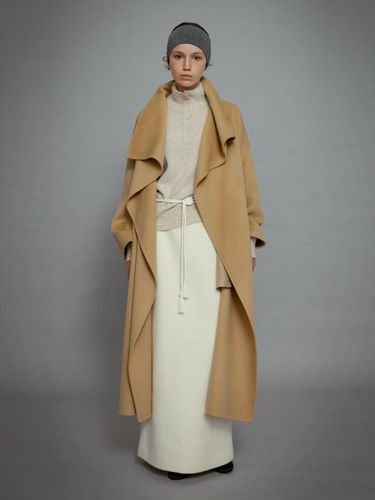 Cashmere Blend Handmade Drape Button Neck Coat [] - Carriere - Modalova