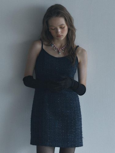 Sleeveless Tweed Mini Dress [Navy] - ARCHAIC - Modalova