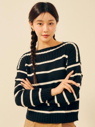 Striped Boat Neck Crop Pullover Knit (GPBP1POT31) - JJ JIGOTT - Modalova