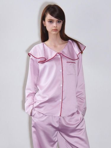 Ruffle Collar Satin Pajama Shirt [Pink] - VINAJ - Modalova