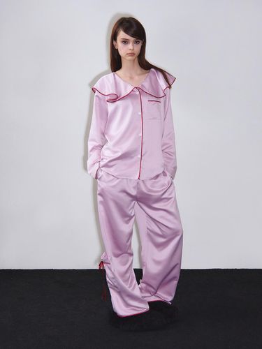 Ribbon Pocket Stretch Satin Pajama Pants [Pink] - VINAJ - Modalova