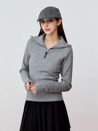 Half-Zip Ribbed Cotton-Polyester Knitted Top [Gray] - koolkitten - Modalova