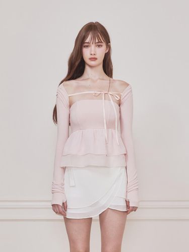 Sheer Delicate Shoulder Notch Chiffon Blouse [Pink] - NOT YOUR ROSE - Modalova