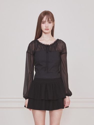 Layered Lace Chiffon Blouse [Black] - NOT YOUR ROSE - Modalova