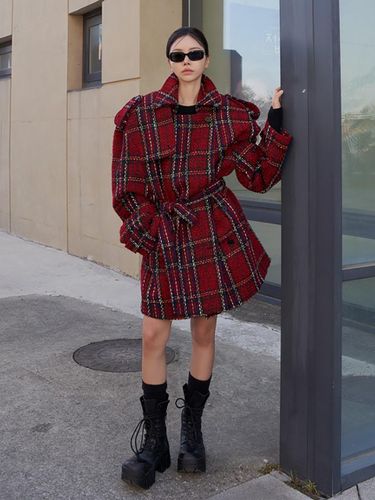 Fall/Winter Tweed Oversized Trench Coat [Red] - LANGER - Modalova