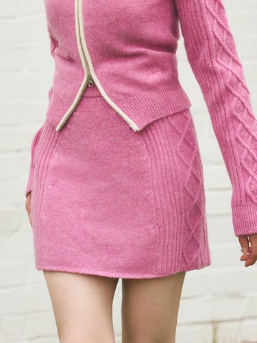 Merino Wool Diamond Pattern Mini Skirt [Pink] - EVMOIU - Modalova