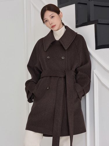 Wide Collar Wool Half Coat [Brown] - GIEMAR - Modalova