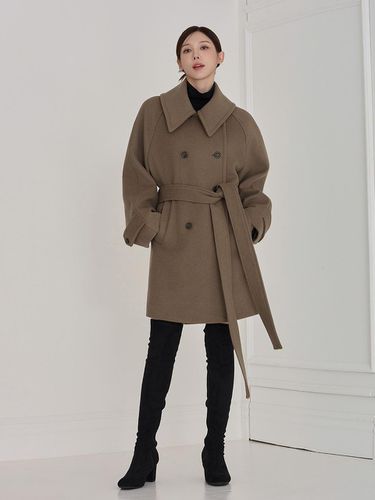 Wide Collar Wool Half Coat [Coco Brown] - GIEMAR - Modalova