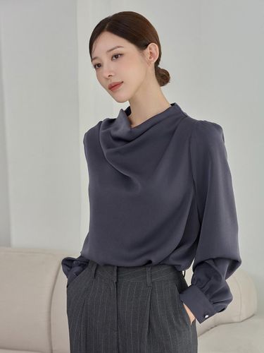 Drape Elegant Flowing Blouse [Charcoal] - GIEMAR - Modalova