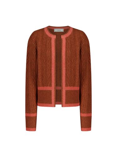 Fur Cable Knit Wool Cardigan [Caramel] - EVMOIU - Modalova