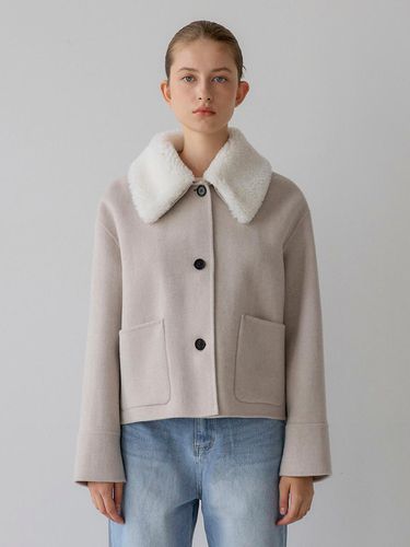 Fur Collar Merino Wool Short Coat [Beige] - sisterhood - Modalova