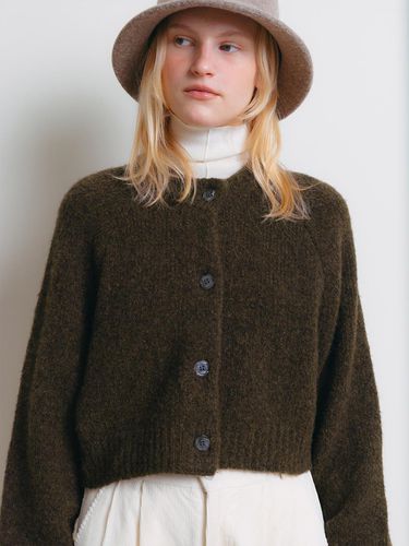 Raglan Cropped Wool Blend Cardigan [BROWN] - The Raust - Modalova