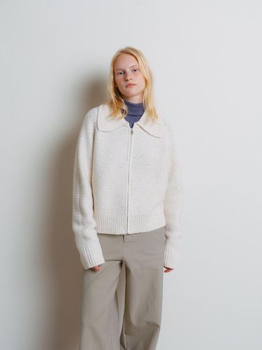 Heathered Wide Collar Zip-Front Cardigan [Beige] - The Raust - Modalova