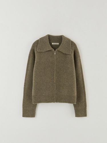 Heathered Wide Collar Zip-Front Cardigan [KHAKI] - The Raust - Modalova