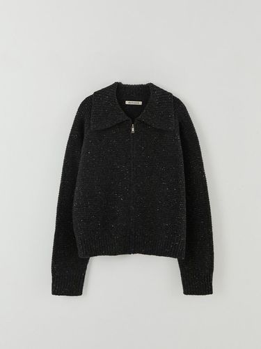 Heathered Wide Zip-Up Wool Blend Cardigan [CHARCOAL] - The Raust - Modalova