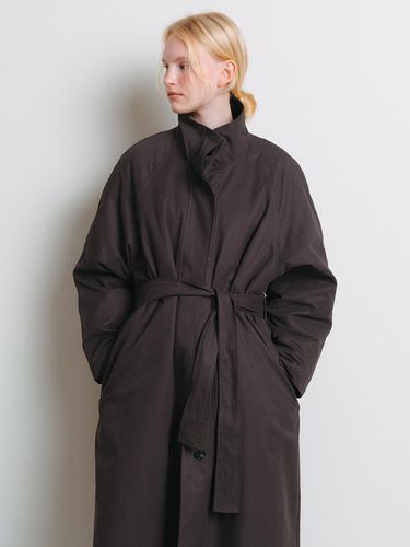 High-neck Quilted Maxi Trench Coat [BROWN] - The Raust - Modalova