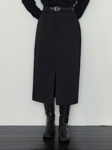 Herringbone Belted A-line Midi Skirt [] - sisterhood - Modalova