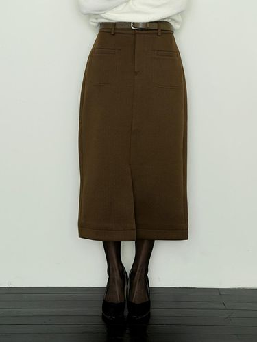 Herringbone A-line Belt Skirt [] - sisterhood - Modalova