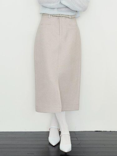 Herringbone A-line Belt Skirt [] - sisterhood - Modalova