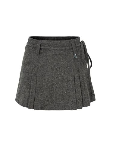 Pleated Wool Blend A-line Skirt [Brown] - bellialeu - Modalova