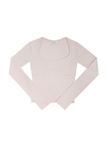 Wave Neck Logo Square Neckline T-shirt [Pink] - bellialeu - Modalova