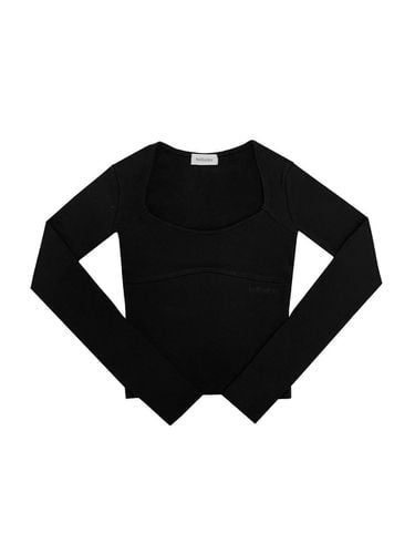 Wave Square Neck Long Sleeve T-shirt [Black] - bellialeu - Modalova