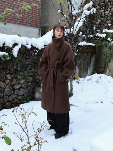 Baby Alpaca Handmade High-Neck Oversized Coat [BROWN] - The Raust - Modalova