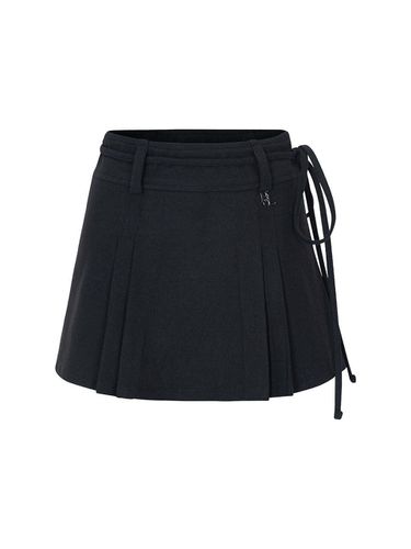 Pleated Wool Blend A-line Skirt [Black] - bellialeu - Modalova