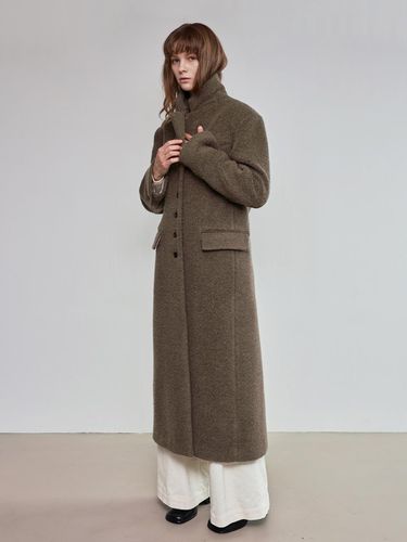 Wool Boa Single-breasted Long Coat [Soft Khaki] - mu:arvo - Modalova