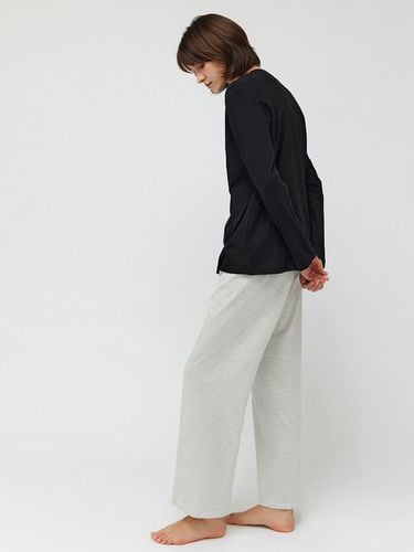 Cozy Sheer Stripe Cotton Straight-leg Pants [Grey] - KOZNOK - Modalova